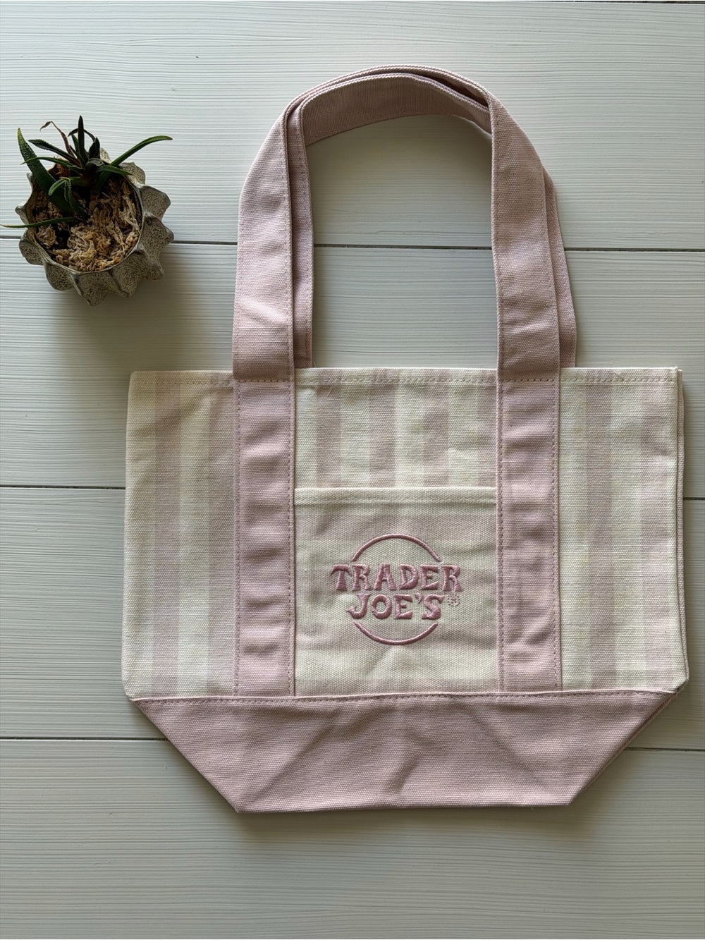 Trader Joe's 2026 Limited Edition light Pink/Cream Striped Mini Canvas Tote Bag